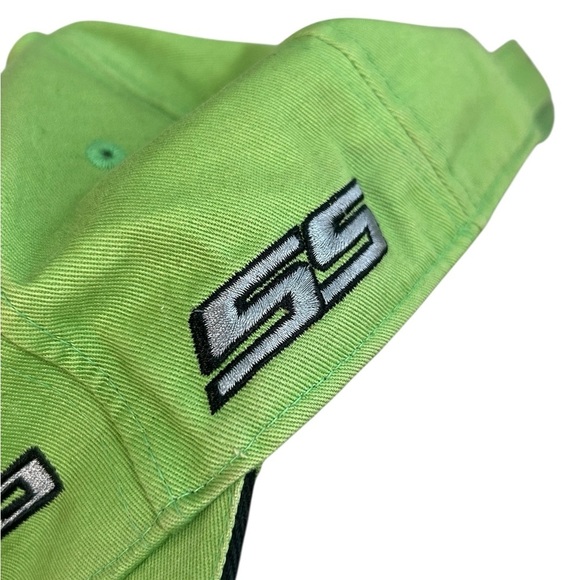 CHEVY CAMERO SS GREEN & BLACK STRIPE RALPH WHITE GM EMBROIDERED TRUCKER HAT, OS - Picture 6 of 7